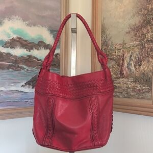 Elliott Lucca Red Braided Leather Shoulder Bag